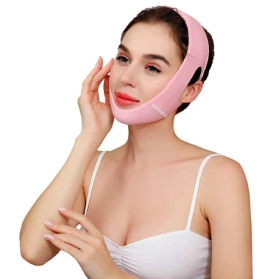 Afbeelding van V vorm Elektrische Gezichtsmassage Afslankband, Afslankmasker vormig Gezicht Afslankmasker, Natuurlijk Lifting Against Dubbele Hoek Anti Aging &amp; Face Afslankende Gezichtsbeugel (Roze)