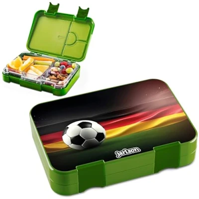 Afbeelding van Jarlson® Toni Lunchbox voor kinderen met vakken, lekvrije bentobox, kleuterschool en school, broodtrommel meisjes jongens, (voetbal)