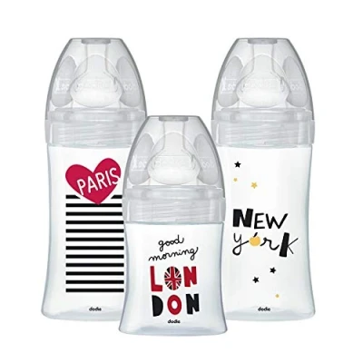 Afbeelding van Set van 3 Dodie Anti Color Initiation+ flessen Glas 270 ml 0 6 maanden Ronde fopspeen Flow 2
