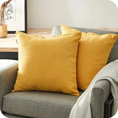 Afbeelding van Topfinel Kussensloop, 50 x cm, 2 stuks, mosterdgeel, decoratie voor slaapkamer, baby, woonkamer, huis, auto, kussenslopen, bank, bed, vierkant, dubbelzijdig, effen, van zachte chenille, met