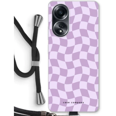 Afbeelding van Case Company® hoesje met Koord geschikt voor Oppo A58 4G Grid Paars Telefoonhoesje Zwart Bescherming aan alle Kanten en Over de Schermrand