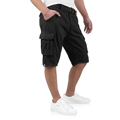 Afbeelding van Indicode Kjeld Cargoshorts voor heren met 6 zakken en riem van 100% katoen, zomerbermuda heren, zwart.
