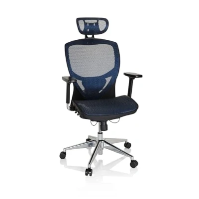 Afbeelding van Bureaustoel Verstelbare Armleuning Netstof Blauw Ergonomisch
