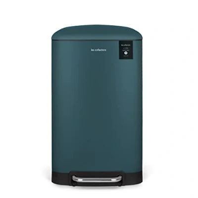 Afbeelding van Les Collectors Keukenafvalemmer met pedaal, roestvrij staal, nr. 716, inhoud 30 l, compact, praktisch, uitneembare binnenemmer, design, duurzaam, stil deksel, petrol blauw