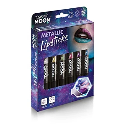 Afbeelding van Cosmic Moon metallic lippenstift 5g Voor betoverende lippenstiften! Cofrett Inclusief: Roze, Goud, Blauw, Groen, Zilver, Violet