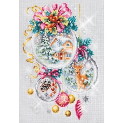 Afbeelding van Borduurpakket kerstballen Magic needle 100 247 met telpatroon
