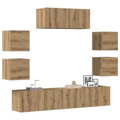 Afbeelding van vidaXL 7 delig Tv meubelset wandmontage bewerkt hout artisanaal eiken
