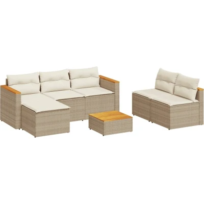 Afbeelding van vidaXL 5 delige Loungeset met kussens poly rattan en acaciahout beige