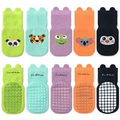 Afbeelding van FedMois 5 paar antislip sokken van katoen voor peuters en kleuters, dierenmotief, Panda