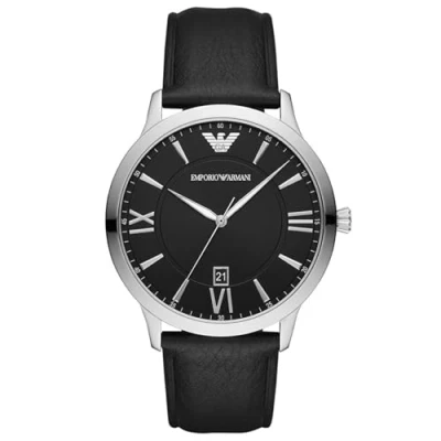 Afbeelding van Emporio Armani Herenhorloge met drie wijzers, zwart., Armband