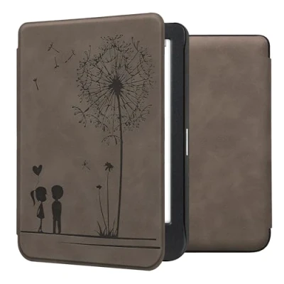 Afbeelding van kwmobile e reader hoesje geschikt voor Kobo Clara BW / Colour hoes Ereader flip case met standaard Kunstleren cover Paardenbloemen Liefde design in grijs