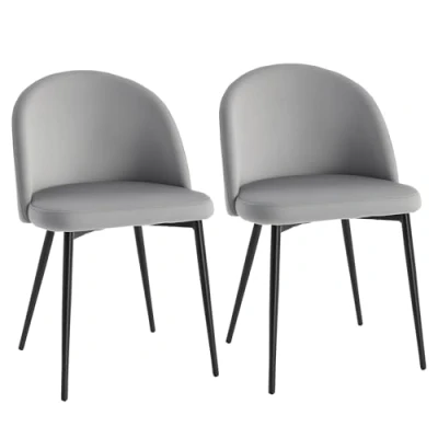 Afbeelding van HOMCOM Eetkamerstoelen, keukenstoel, Scandinavisch design, set van 2 keukenstoelen, taps toelopende poten, metaal, zwart, ergonomische rugleuning, fluweel, grijs