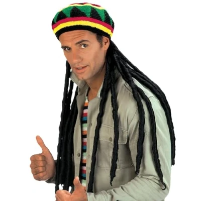 Afbeelding van Widmann Bob Marley &amp; Reggae Rasta Kostuum Rastamuts Met Extra Lange Dread Locks Zwart Carnavalskleding Verkleedkleding