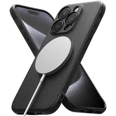 Afbeelding van Ringke beschermhoes compatibel met iPhone 15 Pro [Onyx magnetisch], magnetisch, antislip, schokbestendig, flexibel, ultradun, zacht, duurzaam, voor Pro, accessoires zwart
