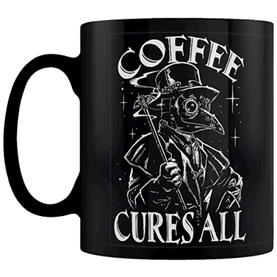 Afbeelding van Grindstore Mok met opschrift &quot;Plague Doctor Coffee Cures All&quot;, zwart