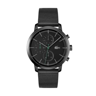 Afbeelding van Lacoste Multifunctioneel analoog kwartshorloge voor heren met zwarte leren band 2011177, Zwart, Riem