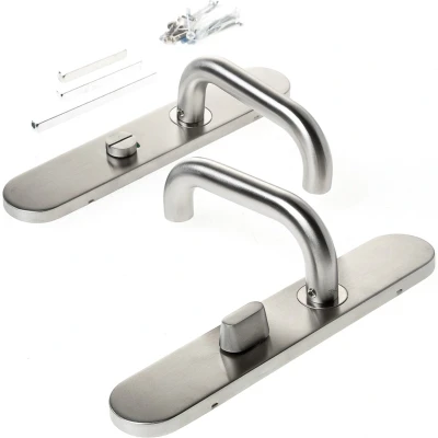 Afbeelding van D4E deurkruk op schild 45x245 rvs wc63 u 19mm rechts