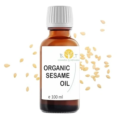 Afbeelding van B.O.T Cosmetic &amp; Wellness Gecertificeerde biologische sesamolie, koudgeperst, 100% natuurlijk, Ayurvedische massageolie, gezichts en lichaamsverzorging, haarverzorging, 100 ml