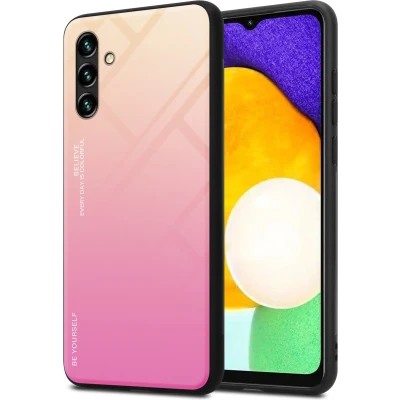 Afbeelding van Cadorabo Hoesje geschikt voor Samsung Galaxy A13 5G in GEEL ROZE Tweekleurige beschermhoes van TPU silicone Case Cover en achterzijde gehard glas