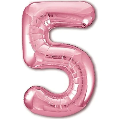 Afbeelding van Jonami Ballon met nummer 5, voor 5e verjaardag, in metallic roze, XXL, reuzegroot, 100 cm, decoratie verjaardag meisjes, lucht of helium