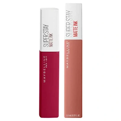 Afbeelding van Maybelline New York SuperStay Matte Ink, 2 volledig dekkende lipsticks, intense kleur met precisie applicator, 115 Founder en 65 Seductress