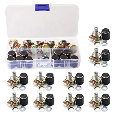 Afbeelding van GTIWUNG 10 stuks B10K potentiometer, lineair, draaibare 3 klemmen, zwarte kap van aluminiumlegering, WH148