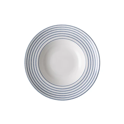 Afbeelding van Laura Ashley Blauw Candy Stripes Set 4 Diepe Borden (pasta) 27,5cm Wit Porselein