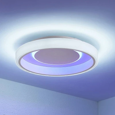 Afbeelding van Lindby LED plafondlamp RGB met dimmer CCT 1licht metaal, kunststof H: 10.5 cm wit Inclusief lichtbron