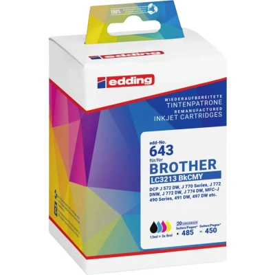 Afbeelding van Edding Inktcartridge vervangt Brother LC3213BKCMY Compatibel Combipack Zwart, Cyaan, Magenta, Geel EDD 643 18