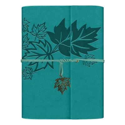 Afbeelding van Qefuna A5 Vintage PU lederen notitieboek, ringband, navulbaar, reisdagboek, dagboek (turquoise)