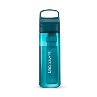 Afbeelding van LifeStraw Go Series BPA vrije filterfles voor reizen en dagelijks gebruik, verwijdert bacteriën, parasieten microplastics, verbetert de smaak, 650 ml, blauwgroen