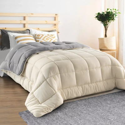 Afbeelding van Couette 140x200 CM ZOE polaire biface gris et crème 400 gr