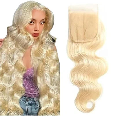Afbeelding van Tuheerst 4x4 Sluiting Menselijk Haar 613 Lace Straight Vetersluiting met Baby Niet Verwerkt Virgin Remy 28 Inch