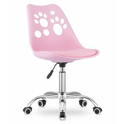 Afbeelding van PRINT Bureaustoel Roze, Modern Ergonomisch Design, Verstelbare Zithoogte, Chromen Basis, Geschikt voor Kinderkamer, Thuiswerkplek of Kantoor, Max. 110 kg