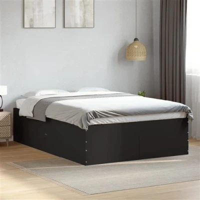 Afbeelding van vidaXL Bedframe bewerkt hout zwart 135x190 cm
