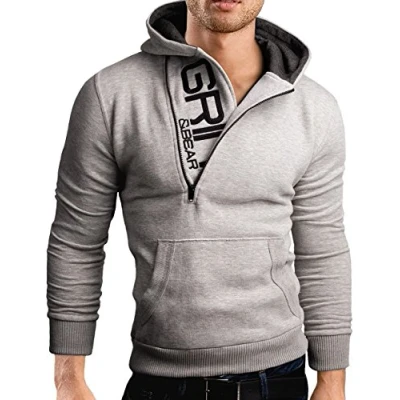 Afbeelding van Grin&amp;Bear GEC401 sweatshirt met halve ritssluiting en capuchon voor heren, Lichtgrijs