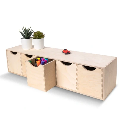 Afbeelding van Creative Deco Mini Houten Kist met 5 Laden Opbergkast Onbeschilderd Multiplex 57 x 13 cm Perfect voor Opbergen, Decoupage en Decoreren