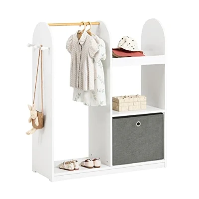 Afbeelding van SoBuy Kledingkast voor kinderen, kledingrek kinderkamer, kapstok met 3 planken, 1 mand en haken, 97 x 35 108 cm, KMB40 W