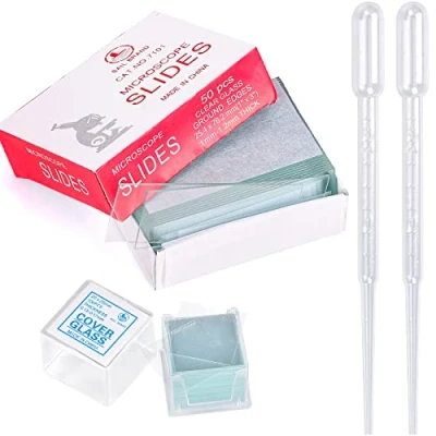 Afbeelding van HATANSE 50 stuks voorgereinigde microscoopmessen en 100 microscoopglazen, voorbereid voor microscoop studie van de biologie dcience in het laboratorium