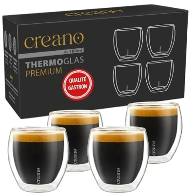 Afbeelding van Creano Set van 4 dubbelwandige espressoglazen, 100 ml, gastronomische kwaliteit, 100% vaatwasser, thermoglas, dubbelwandig, nieuw 2024