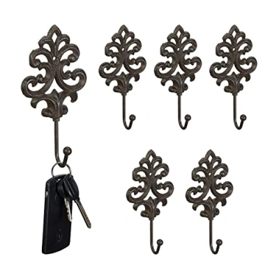 Afbeelding van Relaxdays kapstokhaken set van 6 gietijzer antiek design haakje 17 x 8,5 4,5 cm