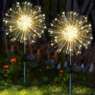 Afbeelding van Yowin Solar Firework Lights 2 Pack 120 LED Outdoor Garden Lights, 8 modi Firefly Waterdichte Koperdraad Starburst voor Patio Lawn Party Decoraties (Warm wit)