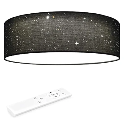 Afbeelding van Navaris LED plafondlamp rond 22W Ø 40 cm Stoffen plafonnière met warmwit licht &amp; sterreneffect Dimbare lamp afstandsbediening Donkergrijs