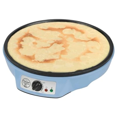 Afbeelding van Bestron Crepe Maker voor crepes met Ø 30cm, pannenkoekenmaker incl. deegverdeler &amp; crêpeskeerder, antiaanbaklaag indicatielampje, 1000 Watt, Kleur: blauw