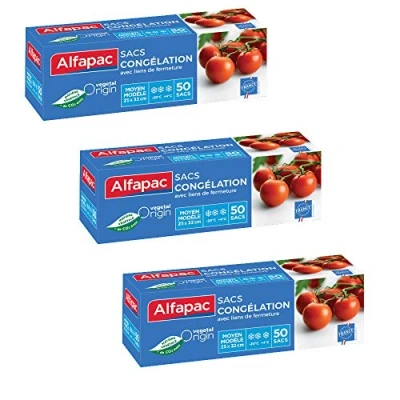 Afbeelding van Alfapac 50 vrieszakken met sluiting, middelgroot model, van plantaardige materialen, gemaakt in Frankrijk Set 3