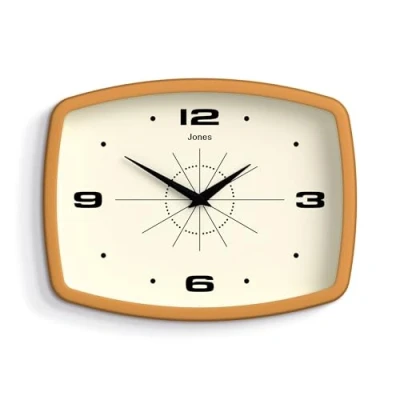 Afbeelding van Jones Clocks® &#039;Movie&#039; Wandklok eigentijdse klassieke kleine ronde klok in mosterdgeel, 25 cm, ideaal voor keuken, woonkamer, kantoor of slaapkamer