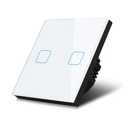 Afbeelding van Aanraaklichtschakelaar van gehard glas met twee vierkante LED verlichte knoppen Maclean Energy MCE703W