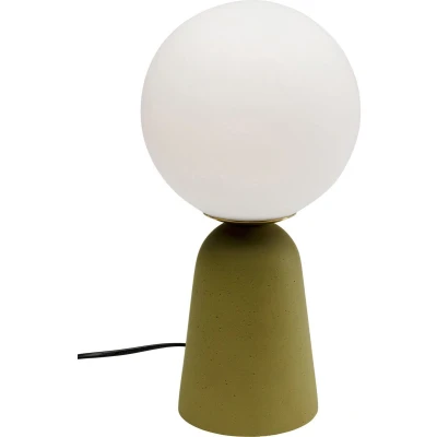 Afbeelding van Kare tafellamp Bollie, voet beton groen, opaalglas, hoogte 31 cm