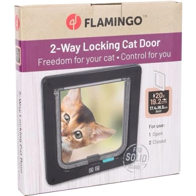 Afbeelding van Flamingo Fanni kattenklep met 2 instellingen, zwart, stil magneetsluiting, eenvoudig te installeren voor alle deuren