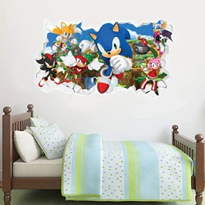 Afbeelding van Beautiful Game Sonic de egel muursticker alle gebroken figuren in vinyl (60 cm breed x 35 hoog)